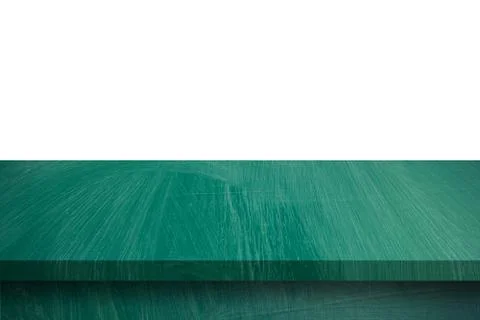 Empty green wood table on isolate white background and display montage with c Stock Photos