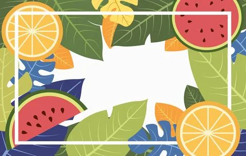 Empty Greeting Card of Summer Watermelon Leaf Line Frame Background Stock Illustration