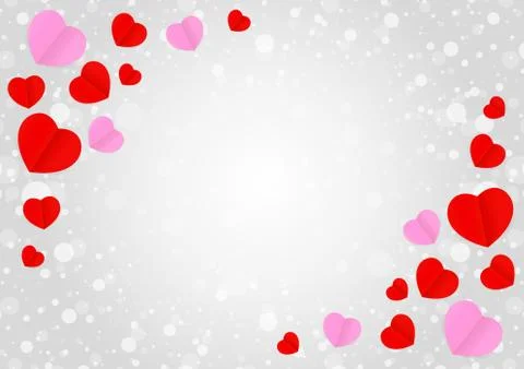 Empty grey frame and red pink heart shape for template banner valentines card Stock Illustration