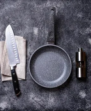 Empty grey stone frying pan Stock Photos