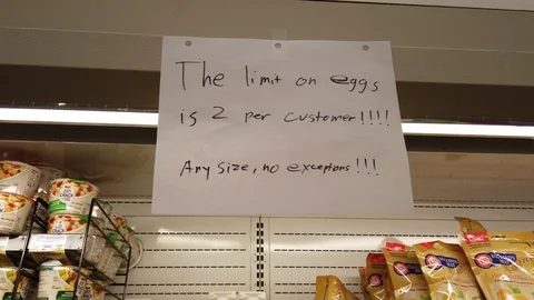 Empty Grocery Store - Egg purchase limit sign Stock Footage 126483851