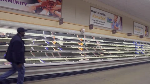 Empty Grocery Store Meat Section Has No Supply. Consumer Panic From Coronavirus Stock Footage