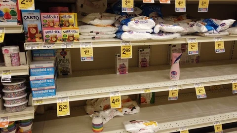 Empty Grocery Store Shelves - Baking Aisle Stock Footage 126474799