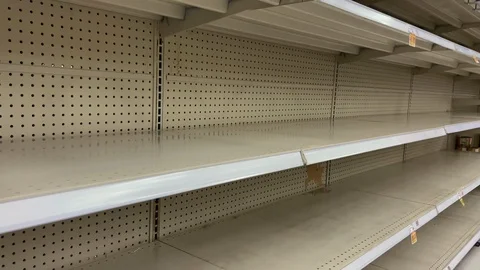 Empty Grocery Store Shelves from Panic Buying During Covid-19 Pandemic Stock Footage 126658598