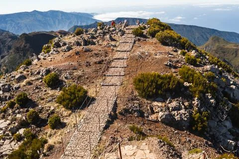 Empty ground and mountain range Hiking on Madeira island Portugal. Landmarks  Stock Photos