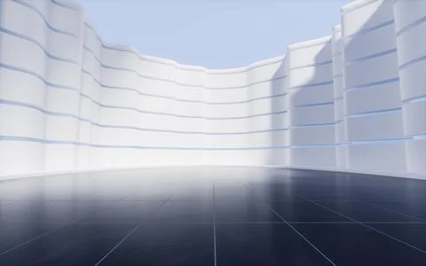 Empty ground with creative geometry background, 3d rendering. Illustrazione stock