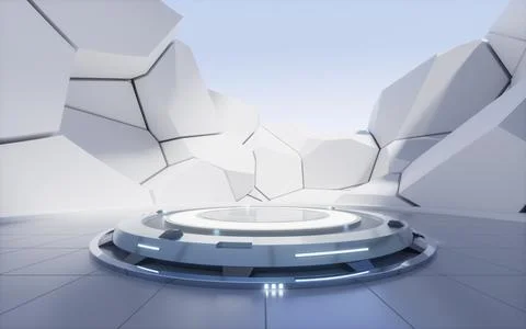 Empty ground with creative geometry background, 3d rendering. Illustrazione stock