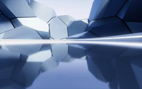 Empty ground with creative geometry background, 3d rendering. Illustrazione stock