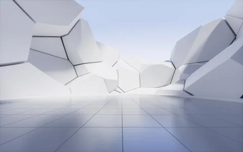 Empty ground with creative geometry background, 3d rendering. イラスト素材