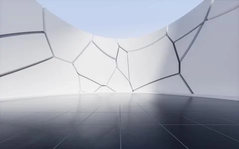 Empty ground with creative geometry background, 3d rendering. Illustrazione stock