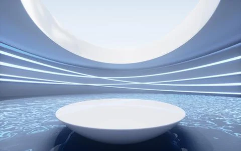 Empty ground with white building background, 3d rendering. Stock Illustration
