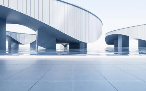 Empty ground with white building background, 3d rendering. Illustrazione stock