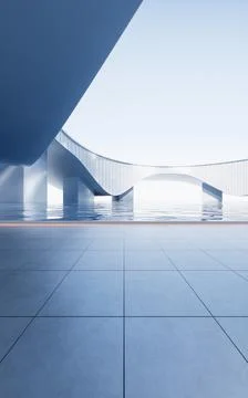 Empty ground with white building background, 3d rendering. Ilustración de archivo