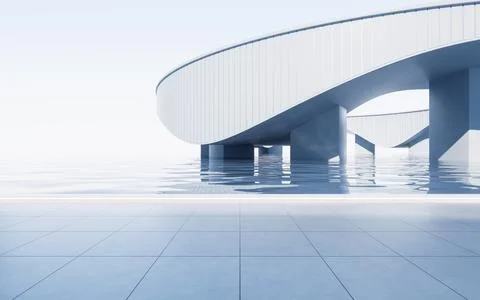 Empty ground with white building background, 3d rendering. Ilustración de archivo