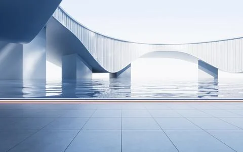 Empty ground with white building background, 3d rendering. Ilustración de archivo