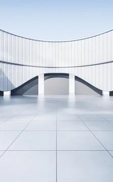 Empty ground with white building background, 3d rendering. Ilustración de archivo