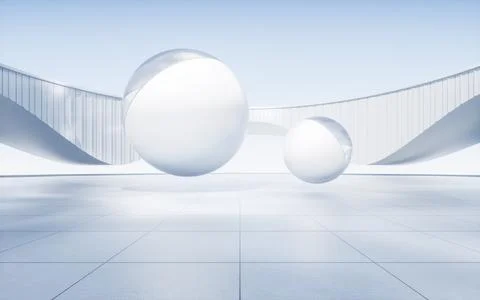 Empty ground with white building background, 3d rendering. Ilustración de archivo