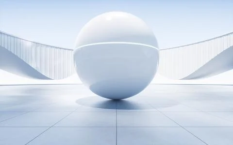Empty ground with white building background, 3d rendering. Stock Illustration