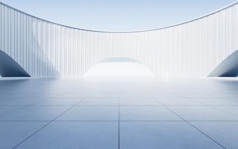 Empty ground with white building background, 3d rendering. Stock Illustration