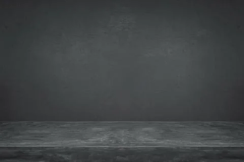 Empty grunge dark cement wall and table top background Stock Photos