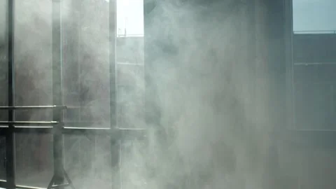 Empty gym with large windows in smoke and rays of light Stock Footage 271626735