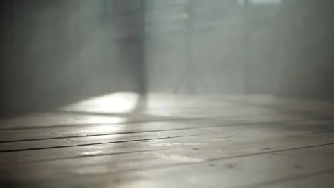 Empty gym with large windows in smoke and rays of light Stock Footage 271626993