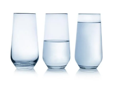 Empty, half and full glasses of water on white background Stock Photos