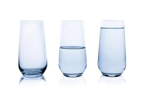 Empty, half and full glasses of water on white background Stock Photos