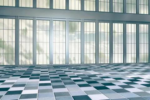 Empty hall in a high-rise building, 3D Rendering Ilustración de archivo