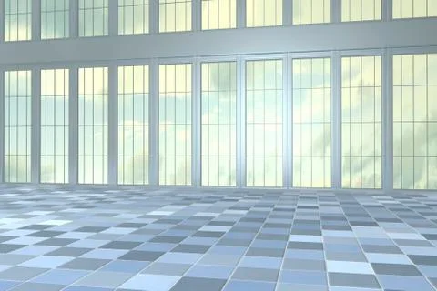 Empty hall in a high-rise building, 3D Rendering Ilustración de archivo