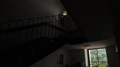Empty hall of a hotel staircase and the window. interior Stock Footage 131360596