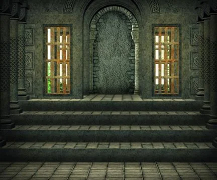 Empty hall premade medieval backdrop Stock Illustration