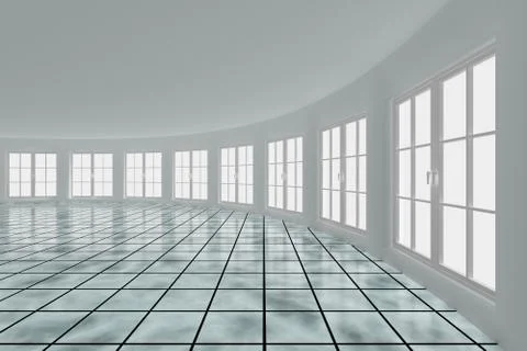 Empty hall with windows. Interior. 3D image 스톡 일러스트