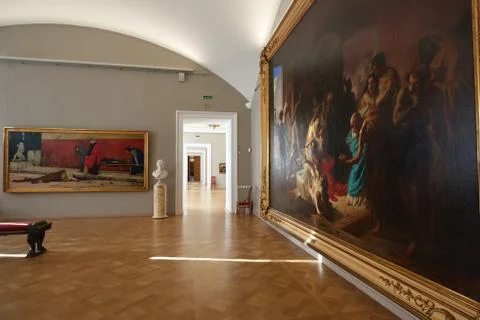 Empty hall without spectators. State Russian Museum. Painting The Last Day of Stock Photos