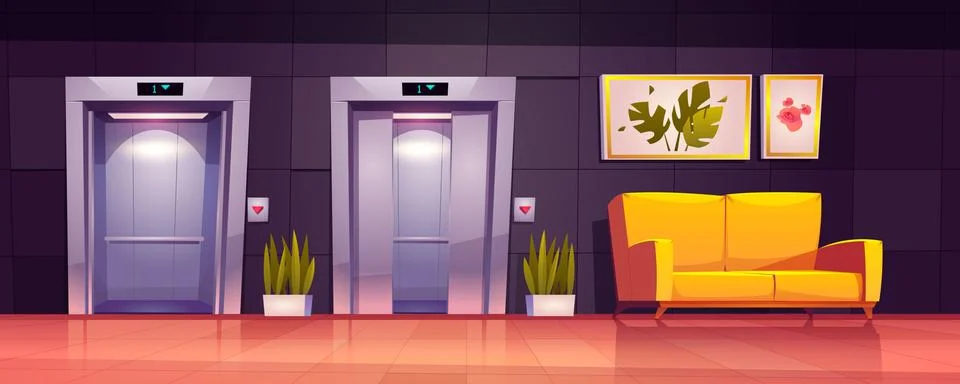 Empty hallway interior with elevator and sofa Stock Illustration