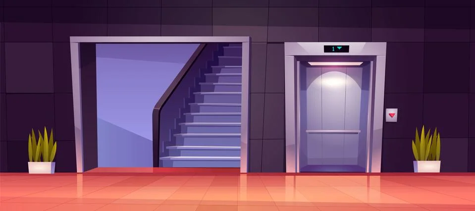 Empty hallway interior with elevator and stairs Stock Illustration