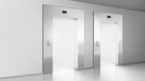 Empty hallway with light from open elevators doors Stock Illustration