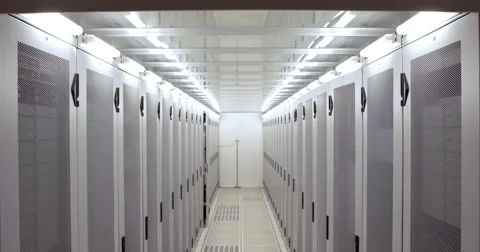 Empty hallway of server towers Stock Footage 44709546