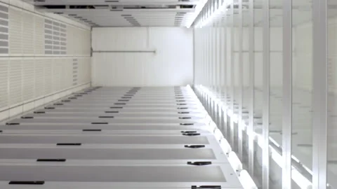 Empty hallway of server towers Stock Footage 302139459