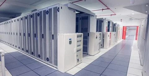 Empty hallway of server towers Stock Photos