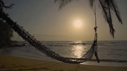 Empty hammock on the beach Stock Footage 98058371