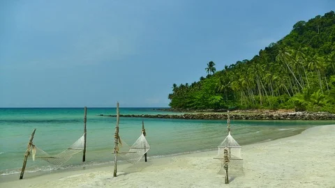 Empty hammock on the beach Stock Footage 101004176