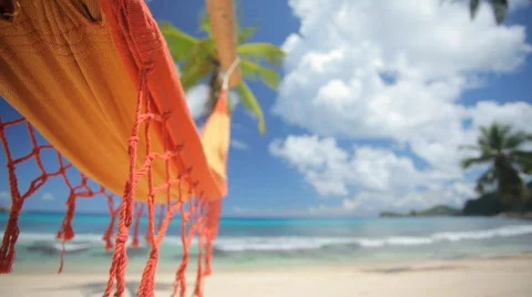 Empty hammock on beautiful beach audio Stock Footage 473489