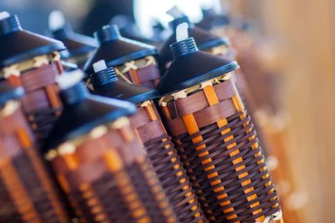 Empty hammock between palm trees on tropical beach Stock Photos