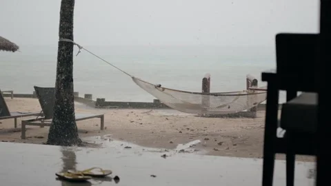 Empty Hammock During Tropical Rain Storm Stock-Footage 330548442