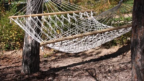 An empty hammock in the garden Video stock 163740206