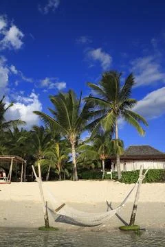 Empty Hammock on a Pristine Tropical Beach, Mauritius Stock Photos