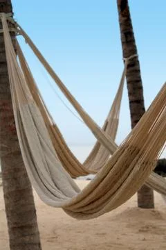 Empty Hammocks on the Beach Stock Photos