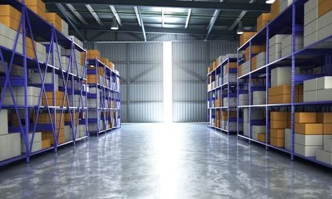 Empty Hangar delivery warehouse 3d render image Stock Illustration