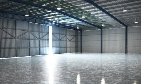 Empty Hangar delivery warehouse 3d render image Illustrazione stock